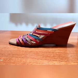 Red and Pink Strappy Wedge Sandals